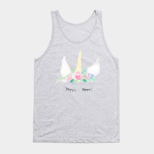 Watercolor Unicorn Sleepy Eyes Tank Top